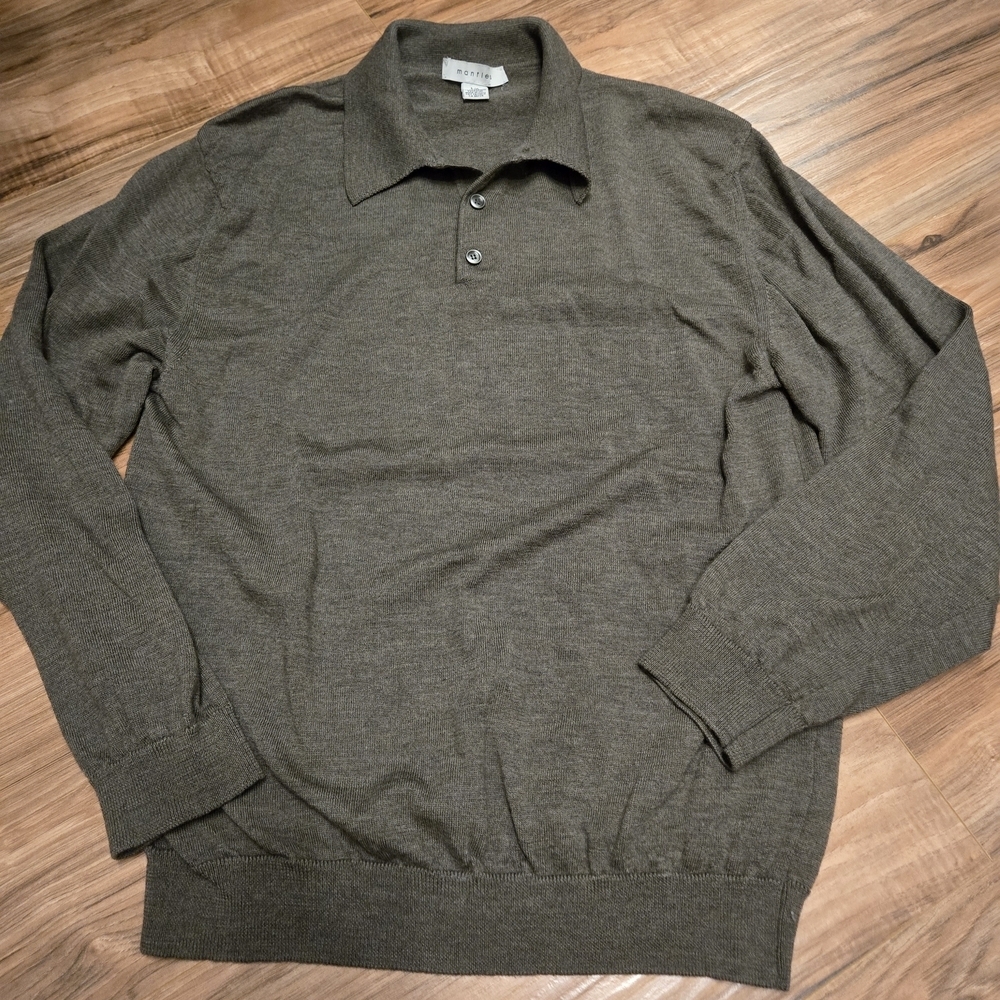 Mantles Merino Polo Collar Button Up Sweater